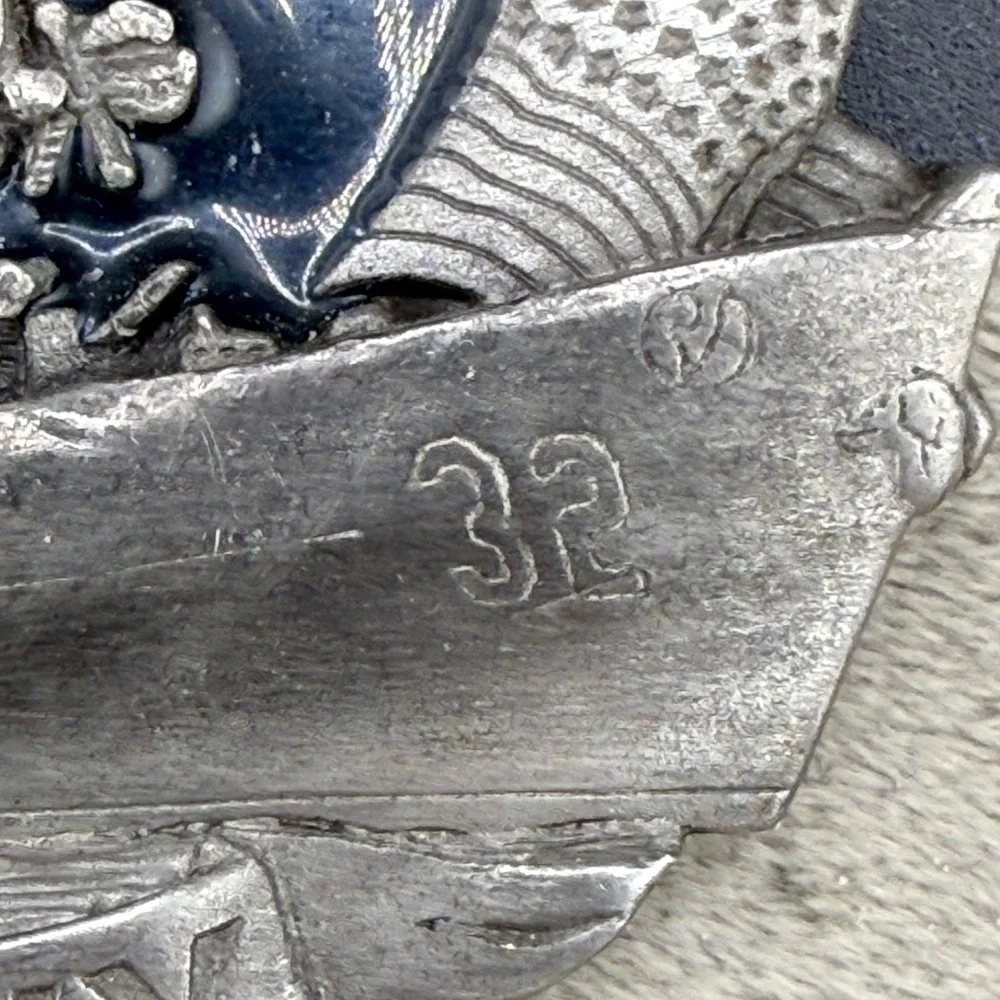 Vintage Bergomot Brass Works US Navy Belt Buckle Silver Tone Enamel‎